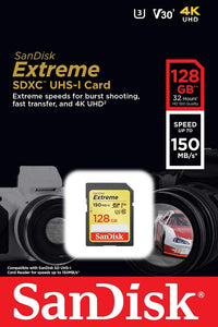 Cartão de Memória Sandisk SD Extreme 150mb/s 128GB